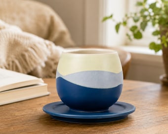 Taza de cerámica colorida con platillo, taza de café de estilo artesanal, taza de té pequeña, taza redonda sin asa, regalo para amantes del café.
