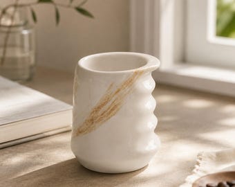 Hand Grip Ceramic Cup, 200ml Sculpted Coffee Cup, Modern Handleless Mug, Minimalist Tea Cup, Cute Latte Cup, Gift for Coffee Lover