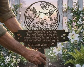 Personalized Hummingbird Memorial Garden Stake, In Loving Memory Sign, Custom Sympathy Gift, Lily Flower Grave Marker, Remembrance Decor