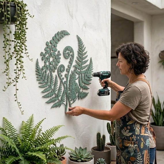 Fern Metal Wall Art, Botanical Garden Wall Decor, Rustic Green Outdoor Nature Sculpture, Plant Gift
