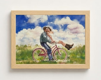 Retrato de pareja en acuarela personalizado, regalo de aniversario o boda pintado a mano