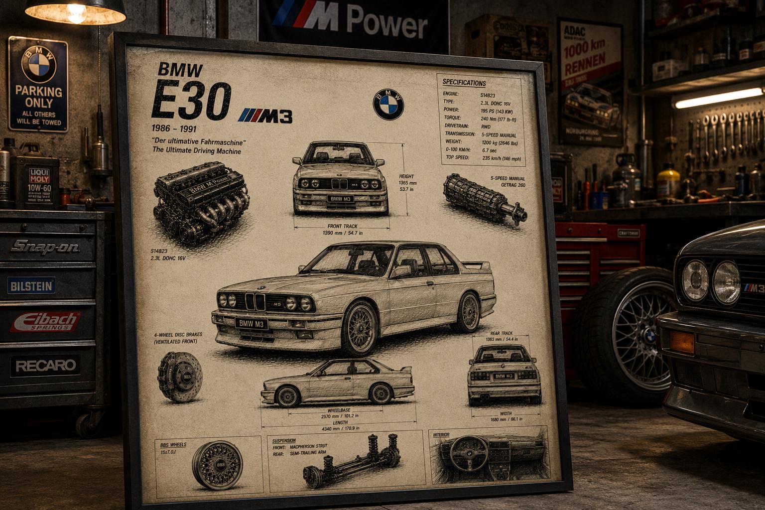 BMW E30 M3 Blueprint Poster - Etsy