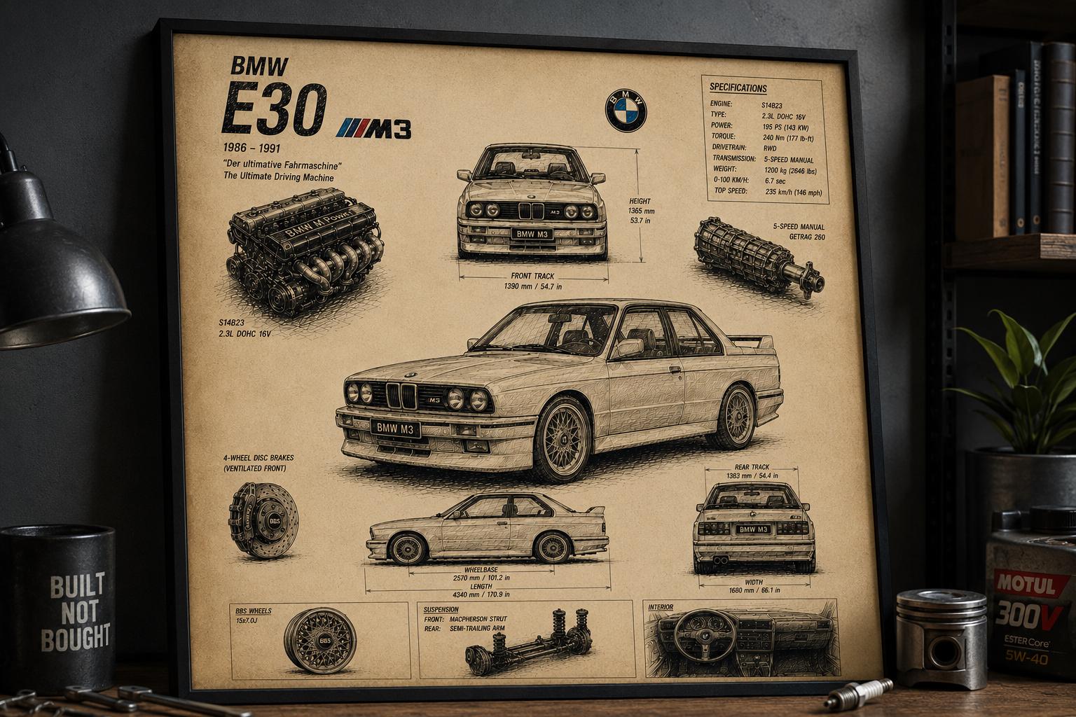BMW E30 M3 Blueprint Poster - Etsy