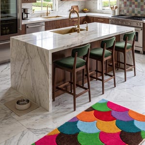Hand-Tufted Rainbow Scallop Area Rug | Vibrant Mermaid Scale Carpet | Colorful Moroccan Tile Floor Mat for Maximalist Living Room & Nursery