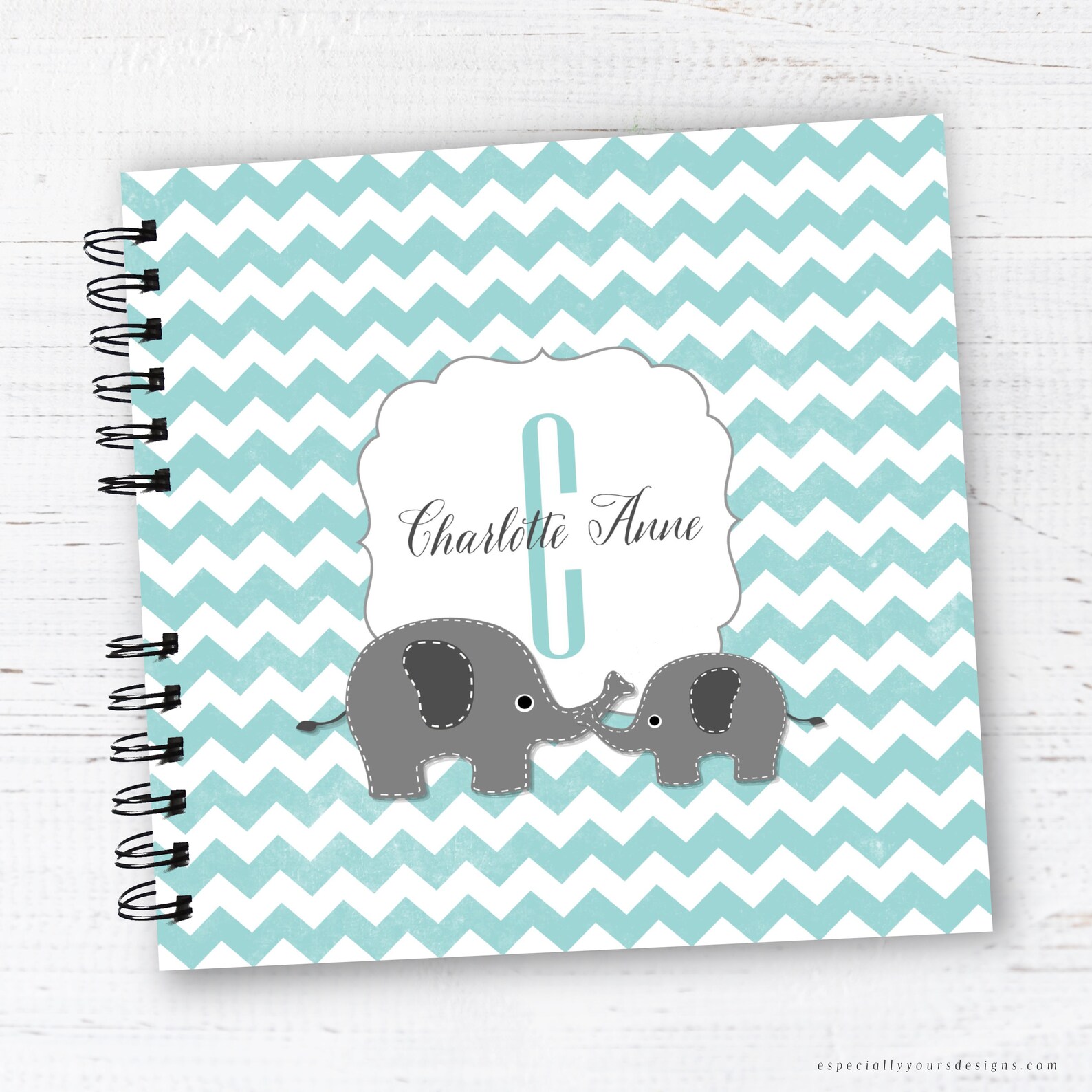 Baby Book Baby Memory Album Elephant Aqua Chevron Etsy