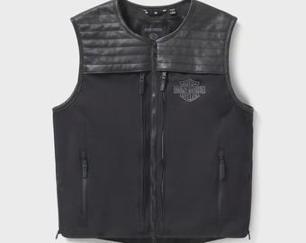 Harley-Davidson Passing Link Leather Vest for Men | Black biker jacket.