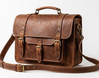 Laptop Bag Portfolio, Leather Briefcase for Men, Messenger Bag, Leather Satchel, Handcrafted Leather Bag, Gift Idea