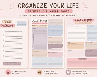 Daily Planner, to Do List, Brain Dump Bundle | Printable & Digital ...