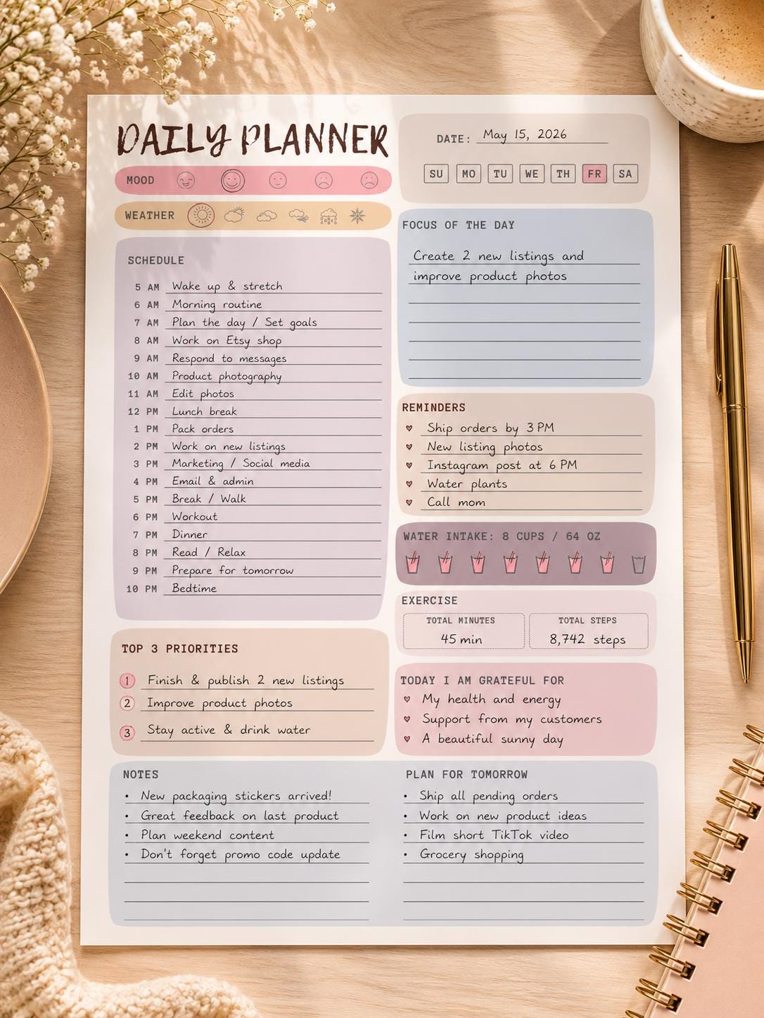 Daily Planner, to Do List, Brain Dump Bundle | Printable & Digital ...