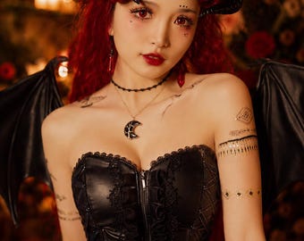 Arushalae ツインムーンデビルズ オリジナルファンタジーゴシックロリータドレスセット | ホワイトフロストデビル＆クリムゾンデビルフェアリーコスチューム