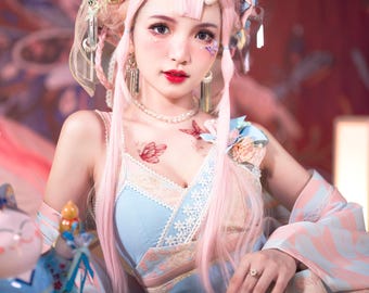 山怪の泉 ピンク和ロリータJSKドレス | 山怪の泉桜花魁花嫁 お茶会スタイル |日本の着物コスチューム