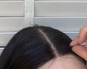 Postizo de cabello humano hecho a mano, línea de cabello invisible, pieza de cabello con alambre ajustable