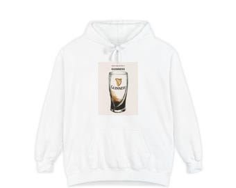 Sudadera con capucha con estampado de pinta de cerveza vintage, corte relajado, mezcla de algodón grueso.