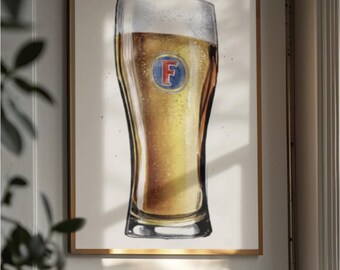 Lámina de cerveza Foster's – Arte de pinta en acuarela (Descarga digital)