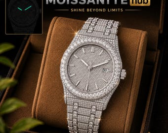 Luxury Iced Out Automatic Watch for Men – Moissanite Style Stainless Steel Timepiece