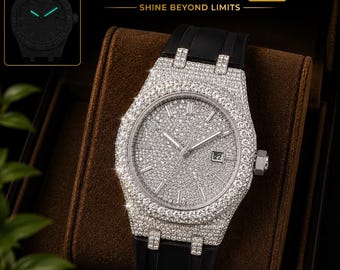 Luxe automatisch herenhorloge Iced Out – roestvrij staal diamantstijlhorloge met rubberen band
