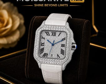 Men's Luxury Automatic Square Watch – Iced Out Stainless Steel Timepiece with Leather Strap,