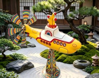 The Beatles Gelbes U-Boot, Windspiel, Retro, 60er, Gartenskulptur, psychedelisches Metall Whirligig, Gartenskulptur Gartendekoration