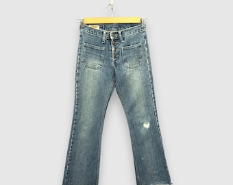 W28 Vintage Big John Super Flare Bush Pants Jeans 90s Womens High Rise Bell Bottom Wide Leg Faded Light Wash Girlfriend Denim Size 28x29
