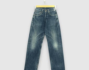 Pantalones vaqueros Edwin Selvedge vintage W26, pantalones Edwin de talle alto para mujer de los 90, vaqueros Edwin desgastados con lavado barro y ribete rojo rasgado, vaqueros Girlfriend talla 26x33