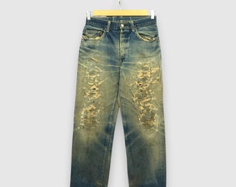 W30 Vintage Hollywood Ranch Market Mud Wash Jeans 90s High Rise Womens Pants HRM Button Fly Faded Stone Wash Denim Mom Jeans Size 30x29