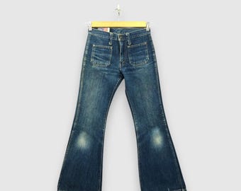 W26 Vintage 70s Bobson Super Flare Bush Pants Jeans Bobson Womens High Rise Bell Bottom Wide Leg Light Wash Girlfriend Denim Size 26x30