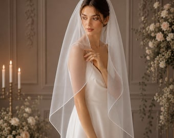 Voile de mariage minimaliste bord crayon, accessoire de mariée élégant, voile cathédrale chapelle valse du bout des doigts, voile de tulle doux, longs voiles de mariée