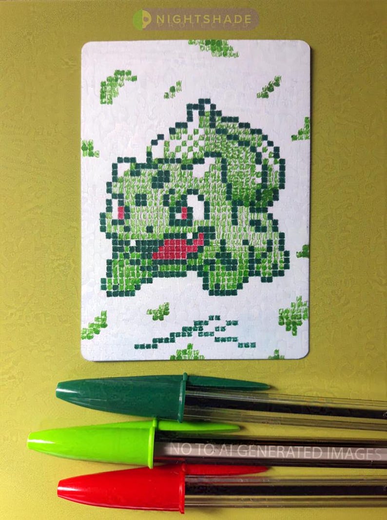 Bulbasaur Hand-drawn Pixel Fan Art Pokemon TCG Custom Card Pen Ink ...