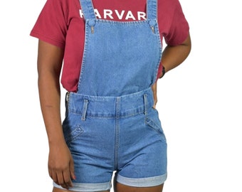 Vintage Blossom Jeans Bib Overalls Blue Denim Shorts 80s Apron Suspenders Cuffed Size XS 36 2 4