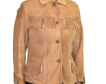 Deerskin Fringe Jacket Vintage Blazer Leather Buckskin 70s Easy Rider Brown Tan Size Small