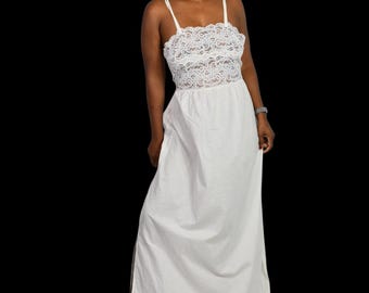 Vintage Eve Stillman Nachthemd weiße Spitze Maxi Slip Kleid Kleid Baumwolle Schlitz groß