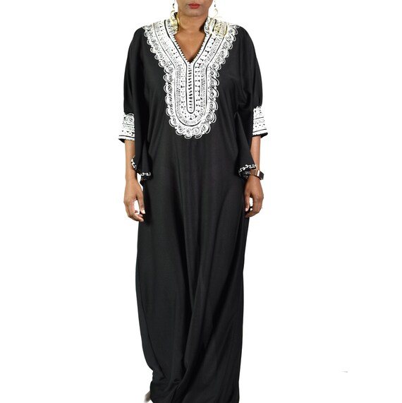 Vintage Kaftan 70s Black Tunic Caftan Maxi Dress D