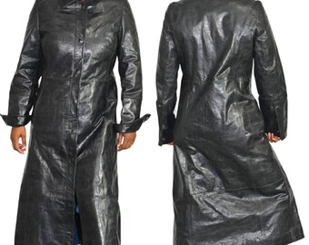 Gap Leather Trench Coat Vintage Black Long Midi Collar Y2K Minimalist Size Medium