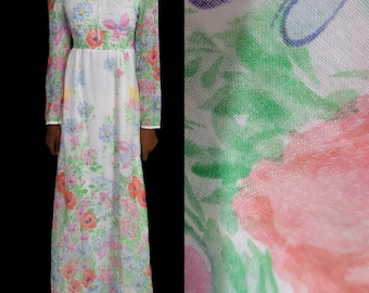 RAR Prairie Dress Vintage Hippie Floral Flower Butterflies Garden Maxi 70s Cottagecore Long Full Skirt Size XXS