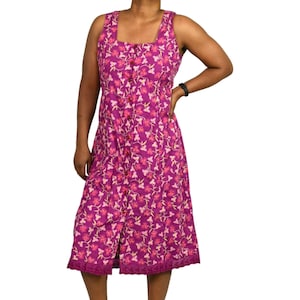 April Cornell Patio Dress Vintage Pink Floral Button Front Sundress Country Prairie Size Medium