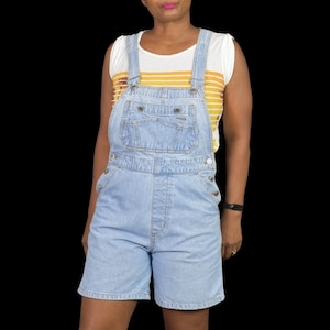 Vintage Bill Blass Latzhose Shorts Shortalls Blau Light Wash 90er Jahre Verstellbare Größe S