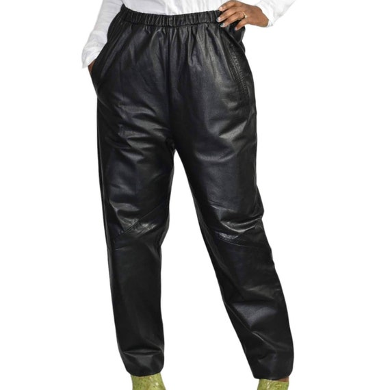 Vintage Baggy Leather Pants Pia Rucci Black Elastic T… - Gem