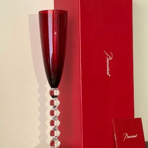 Baccarat Vega Flutissimo Red Champagne Flute Crystal Glass Ruby Red Signed with Original Box France
