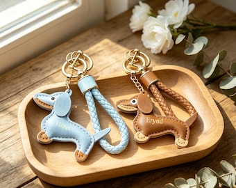 Portachiavi personalizzato con bassotto / Portachiavi personalizzato con bassotto / Regalo per amanti dei cani con bassotto / Portachiavi con nome inciso