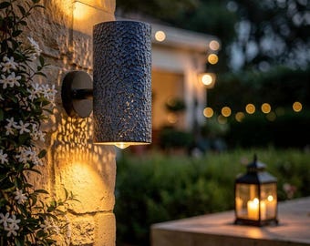 Hand Hammered Copper Wall Lamp – Blue Black Moroccan Outdoor Sconce