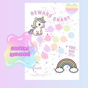 Unicorn Reward Chart for Kids, Girl Sticker Tracker, Fun Daily Routine Sticker Chart for Girls, Printable Unicorn Behaviour Chart, Chore Log