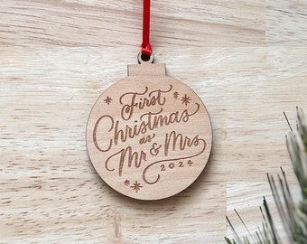 First Christmas Mr & Mrs Ornament | Birch Plywood Newlywed Wedding Gift