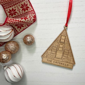 Custom A-Frame Ornament | Cabin Ornament | Personalized Wood Cabin Memory