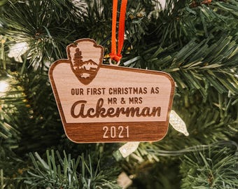 First Christmas Mr & Mrs Ornament | Adventure Couple National Park Style