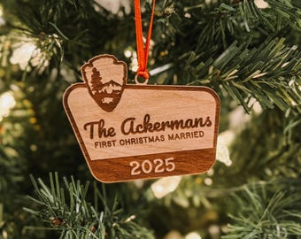 First Christmas Married National Park Ornament | Adventure Couple National Park Style