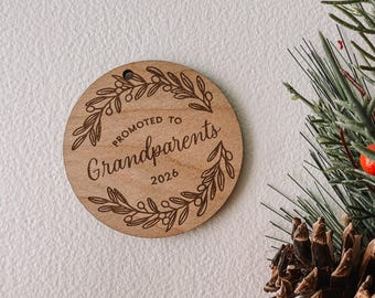 Promoted to Grandparents 2026 Wood Ornament