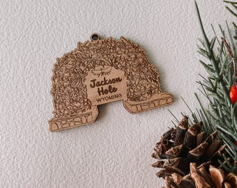 Jackson Hole Wyoming Town Square Antlers Wood Ornament