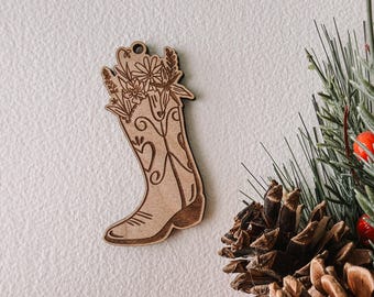 Cowboy Boot with  Wildflowers  Wood Ornament