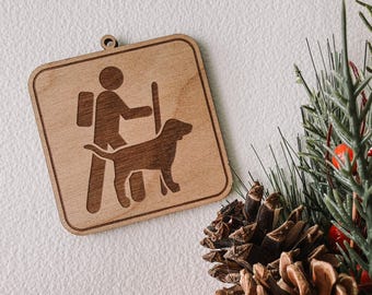 Hiker & Dog Wood Ornament