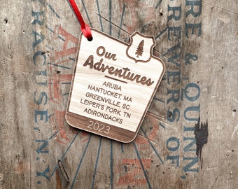 Custom Adventure Travel Wooden Ornament | Couple Adventure | Travel Ornament | Globe Wood Ornament